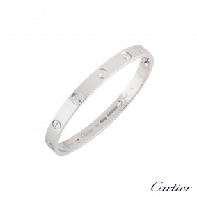 18k White Gold Half Diamond Love Bracelet Size 17 B&P B6035817